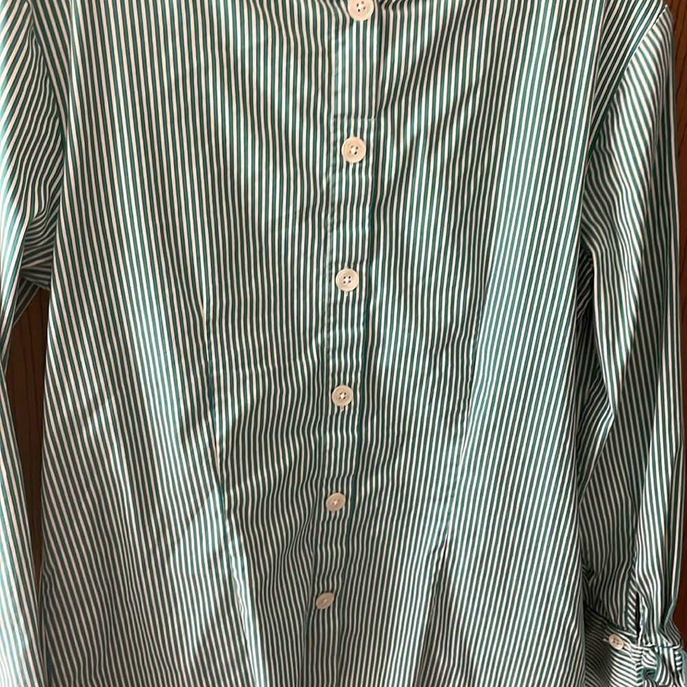 Talbots women’s long sleeve green & white striped blouse~ Large - Picture 6 of 10